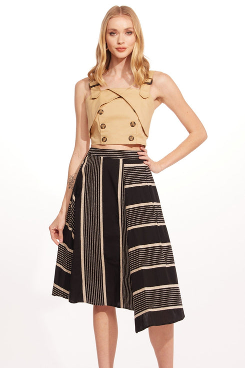 Black and Taupe Stripe Midi Skirt
