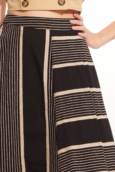 Black and Taupe Stripe Midi Skirt