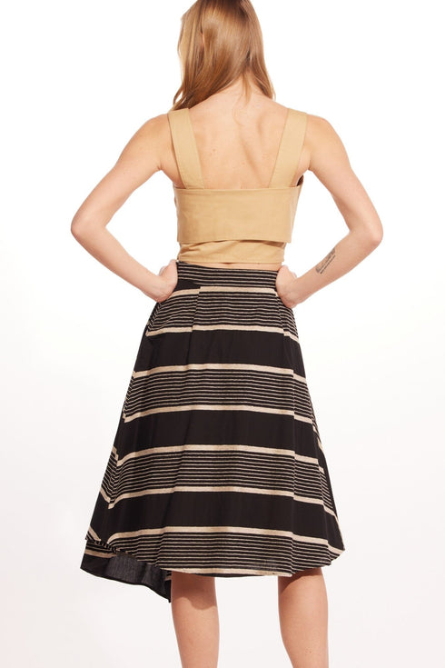 Black and Taupe Stripe Midi Skirt