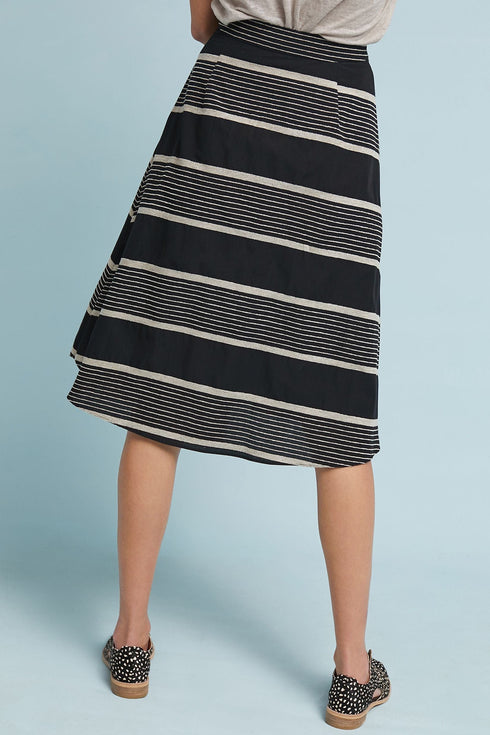 Black and Taupe Stripe Midi Skirt