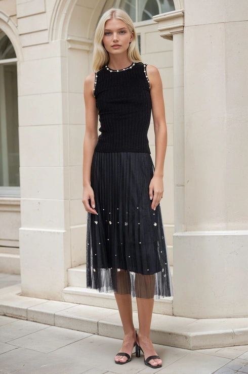 Black Pearl Pleated Skirt