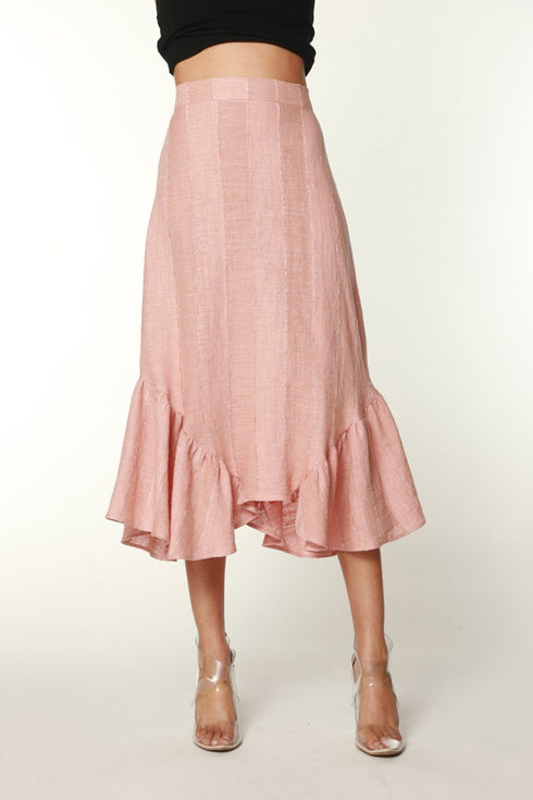 Blush Flounced Linen Midi Skirt