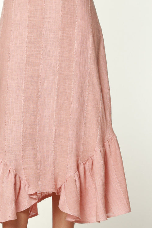 Blush Flounced Linen Midi Skirt