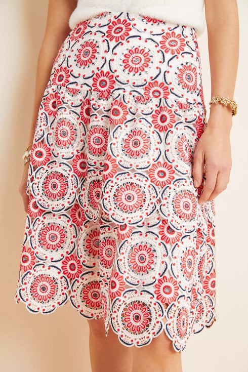 Brynn Embroidered Lace Midi Skirt
