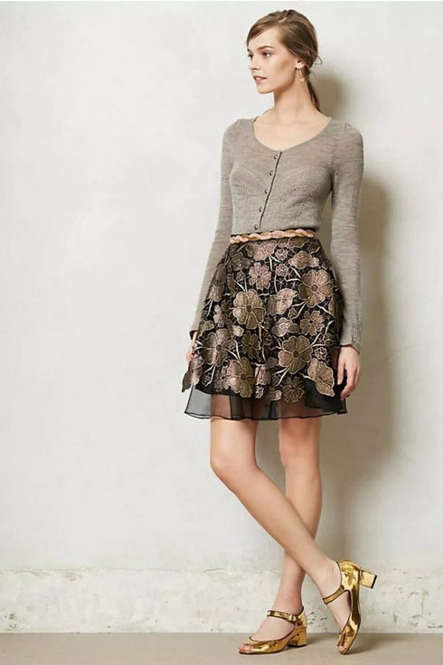 Golden Black Lace Mini Skirt