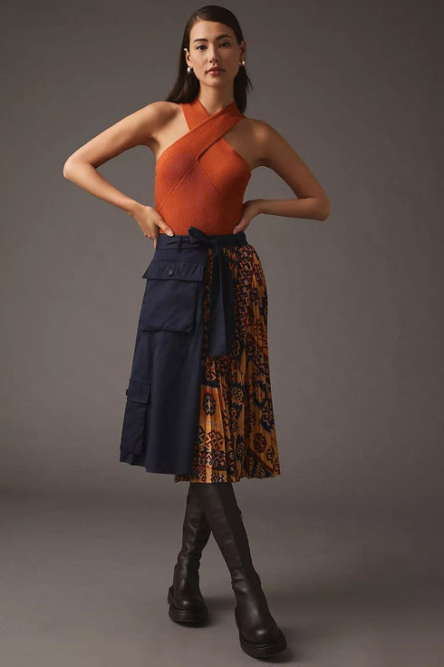 Pleated Cargo Midi Skirt