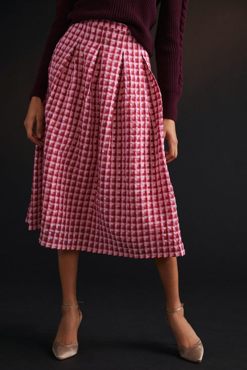 Textured Plaid Midi Skirt