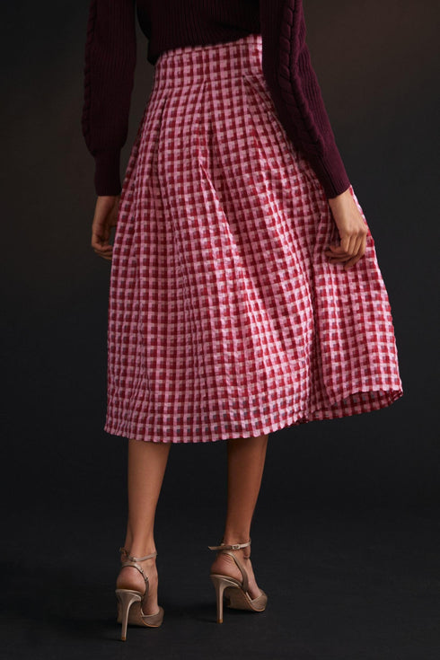 Textured Plaid Midi Skirt