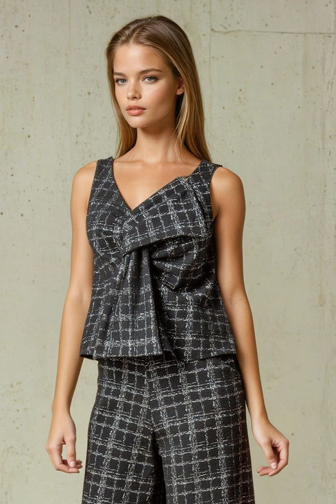 Ayala Bow Top - Silver Plaid