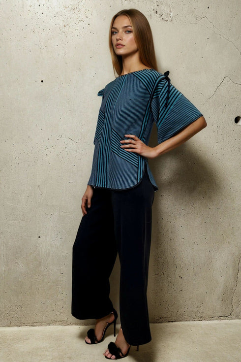 Brit Wit Knit Top - Teal and Black Stripe