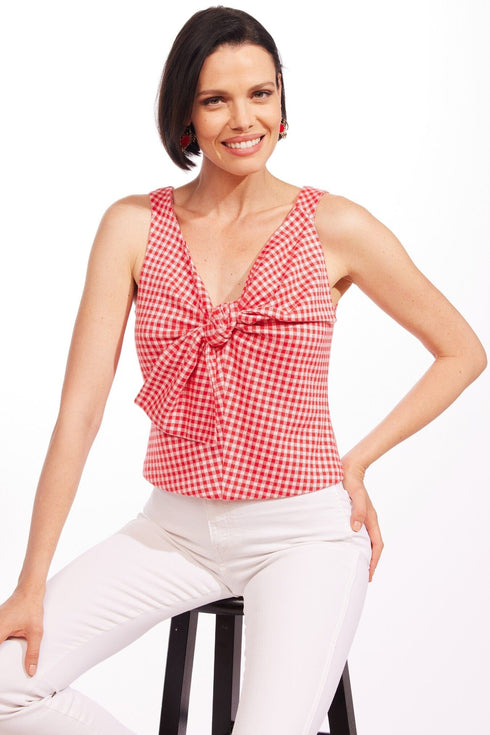 Gingham Sleeveless Plaid Bow Top