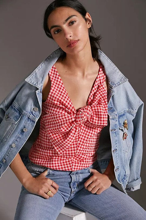 Gingham Sleeveless Plaid Bow Top
