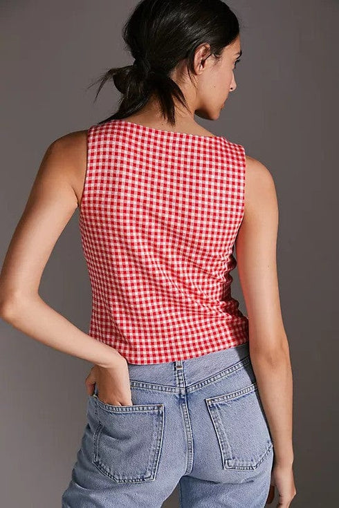 Gingham Sleeveless Plaid Bow Top