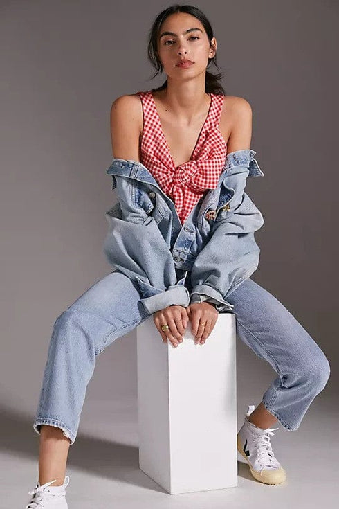 Gingham Sleeveless Plaid Bow Top