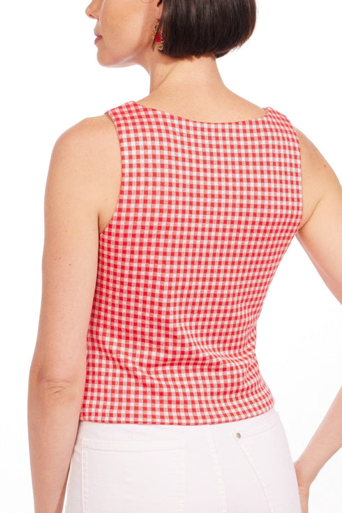 Gingham Sleeveless Plaid Bow Top