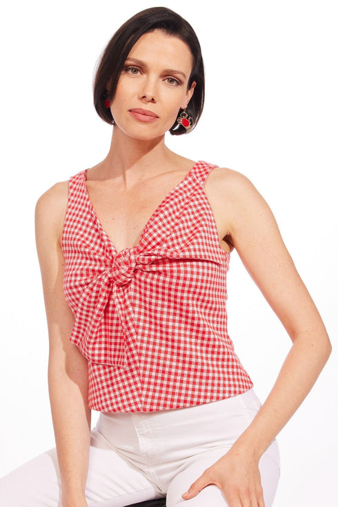 Gingham Sleeveless Plaid Bow Top