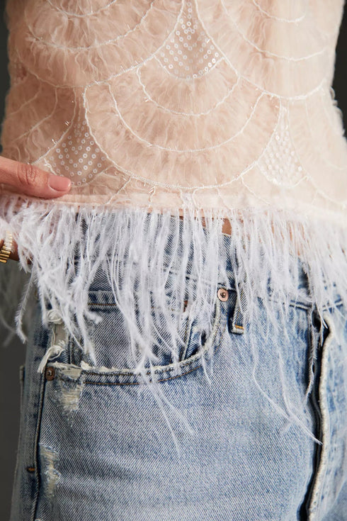 Sequin Feather-Hem Tank