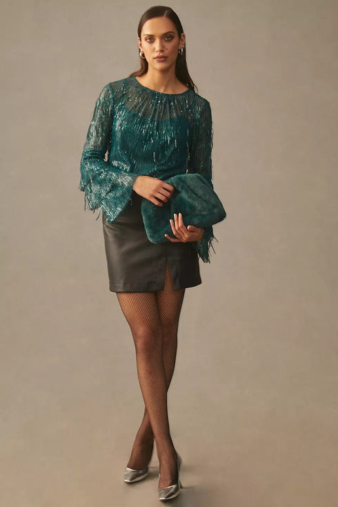 Sequin Fringe Acadia Top – Glitter Pine