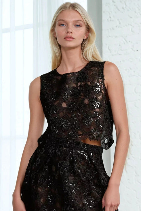 Sheer Embroidered Sequin Tank Top