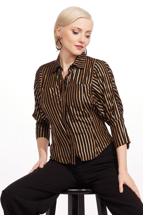 Sibella Top – Black and Gold Stripe