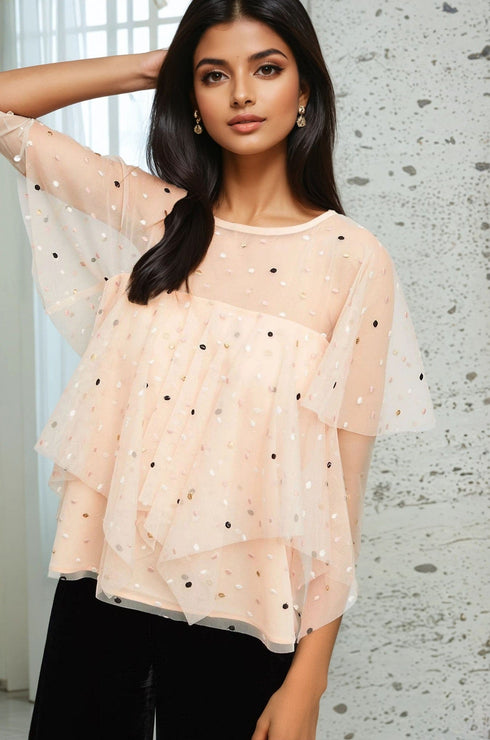 Tiered Pink Top - Polka Dot