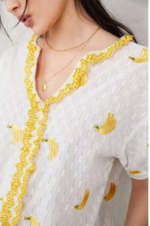 Yellow Bananas Embroidered Blouse