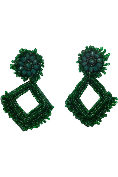 Forest Green Beaded Drop Earrings