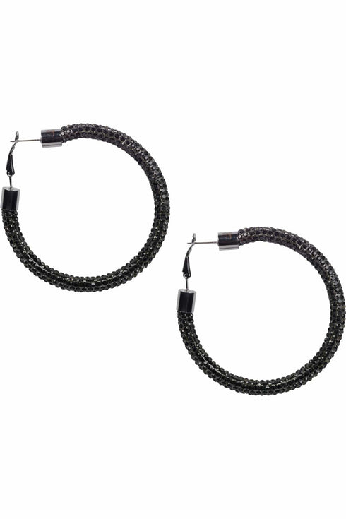 Black Crystal Hoop Earrings