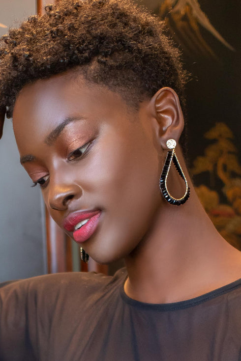 Black & Gold Beaded Teardrops