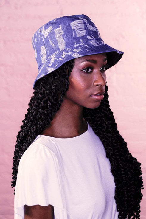 Distressed Denim Bucket Hat With Detachable Face Shield