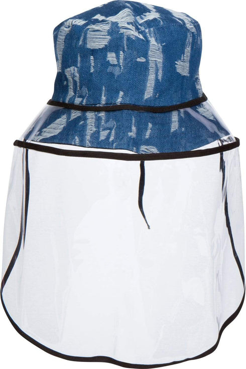 Distressed Denim Bucket Hat With Detachable Face Shield
