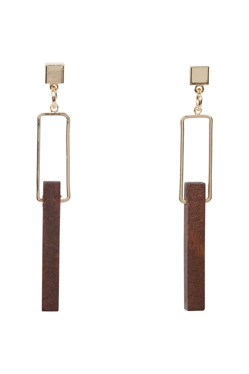 Gold with Wood Swing Drop Earrings
