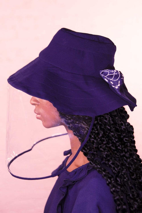 Navy Soft Brim Bucket Hat With Face Shield NON DETACHABLE