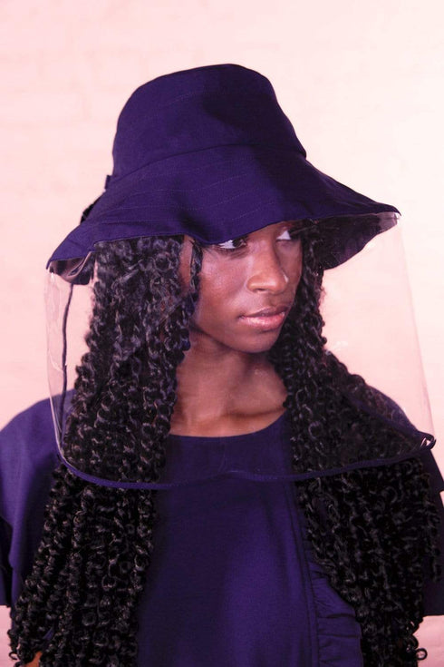 Navy Soft Brim Bucket Hat With Face Shield NON DETACHABLE