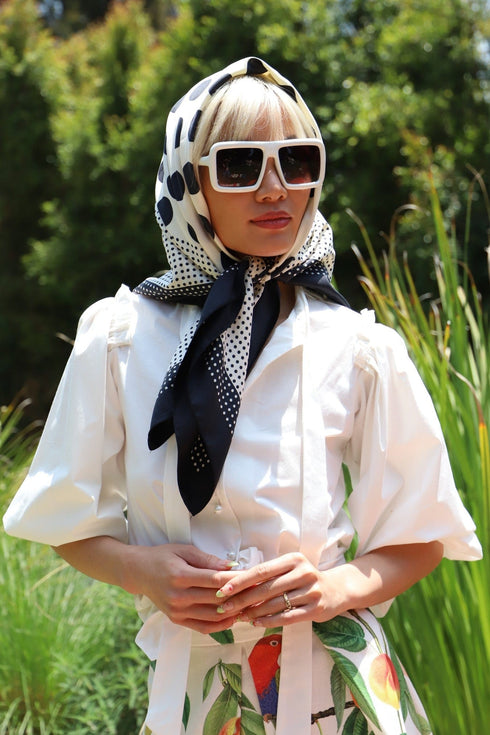 Large Black/White Polka Dot Scarf 34x34