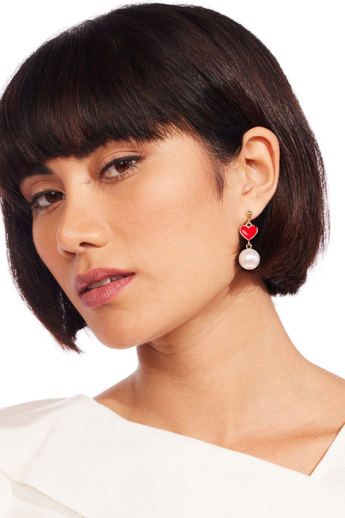 Red Heart Pendant Earring