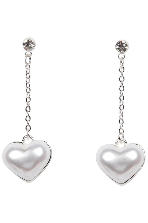 Silver Pearl Heart Drop Earrings
