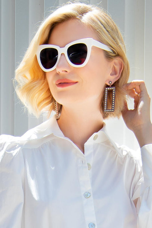 Vintage Copper Rectangle Earrings - Ivory
