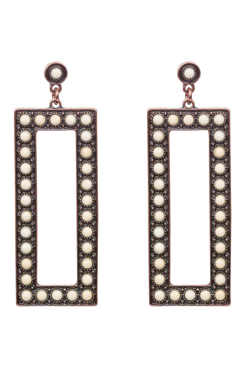 Vintage Copper Rectangle Earrings - Ivory
