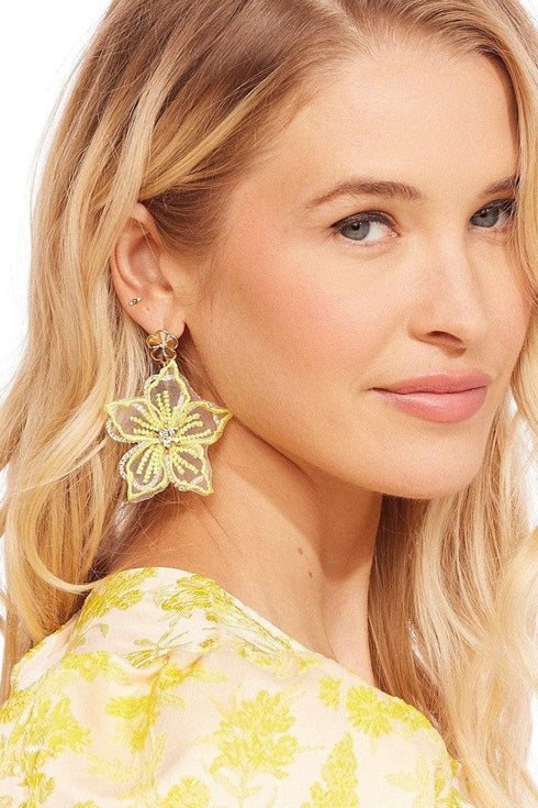 Yellow Beaded Daisy Earrings