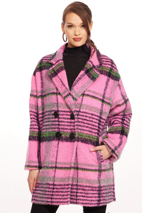 Plaid Coat – Bubble Gum Pink