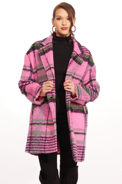 Plaid Coat – Bubble Gum Pink