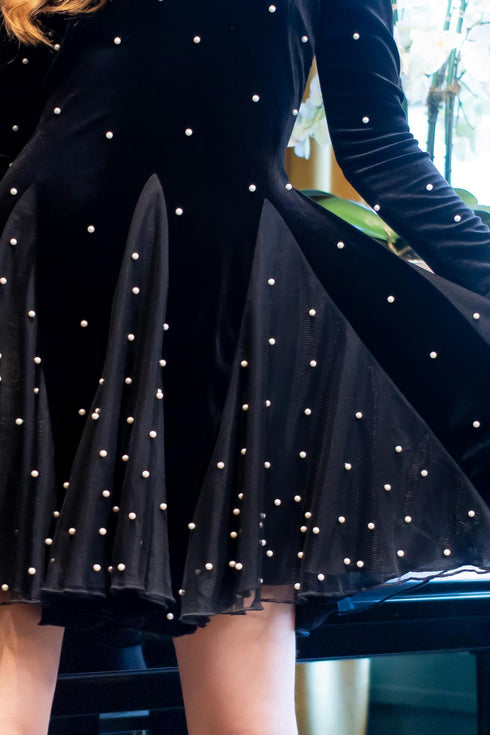 Angelica Dress - Black Velvet Pearl