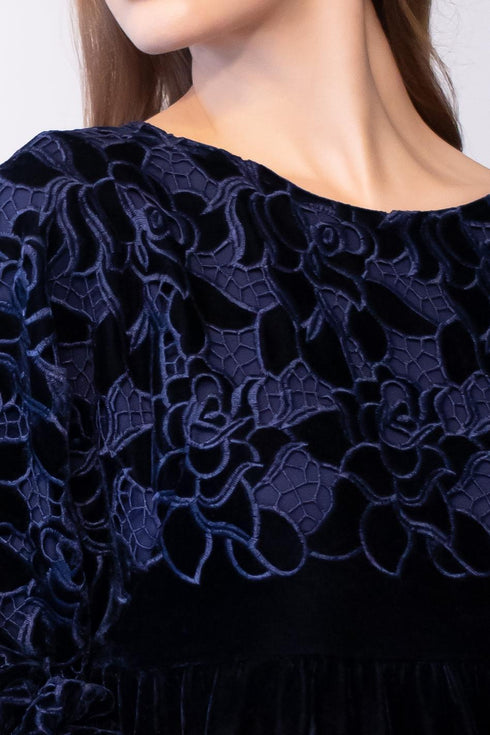 Antonia Dress - Navy Petal Velvet