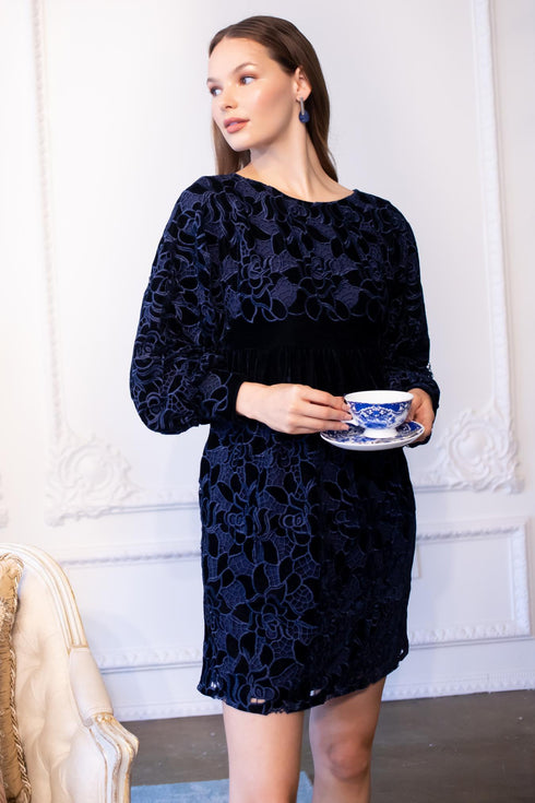Antonia Dress - Navy Petal Velvet