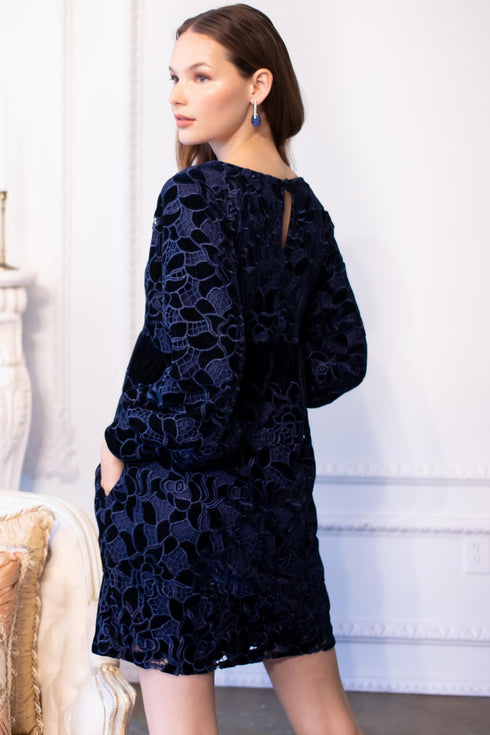 Antonia Dress - Navy Petal Velvet