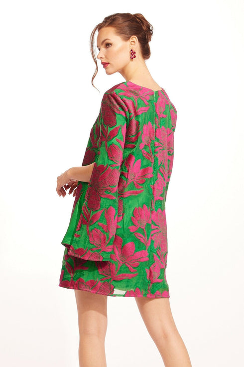 Ceren V-Neck Mini Shift Dress – Camellia Bloom