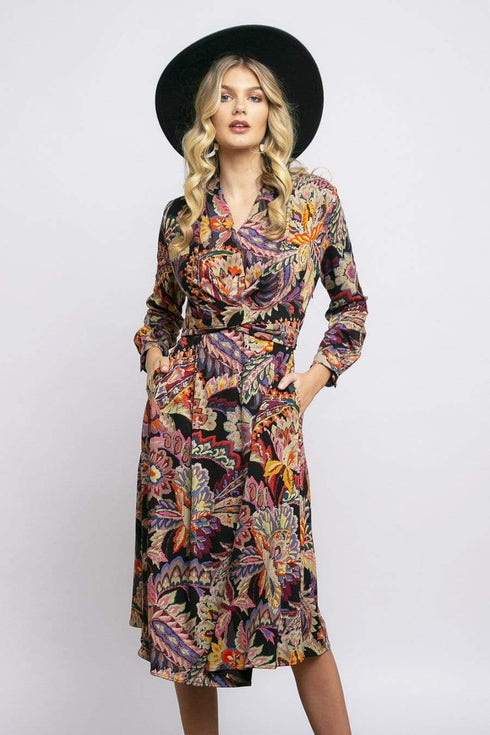 Dena Front Wrap Dress - Damascus Printed Ponte