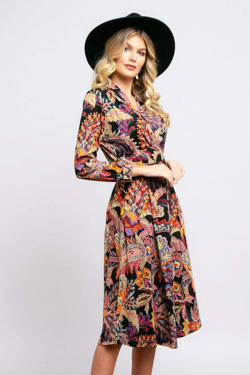 Dena Front Wrap Dress - Damascus Printed Ponte