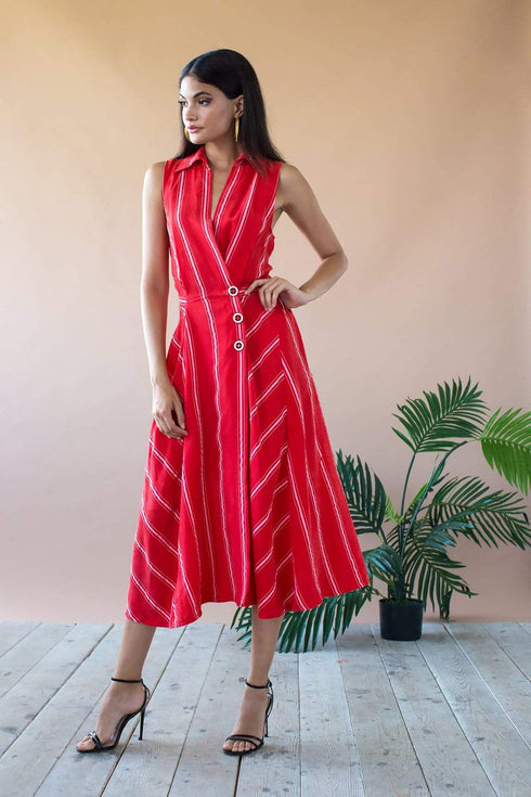 Doris Dress - Candy Stripe Red